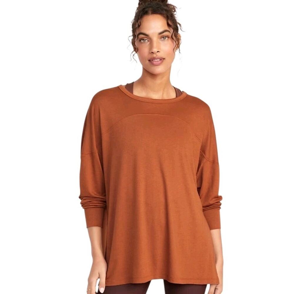 Old Navy Ultralite Go Dry All Day Burnt Orange Long Sleeve Tunic Top XL Activewe
